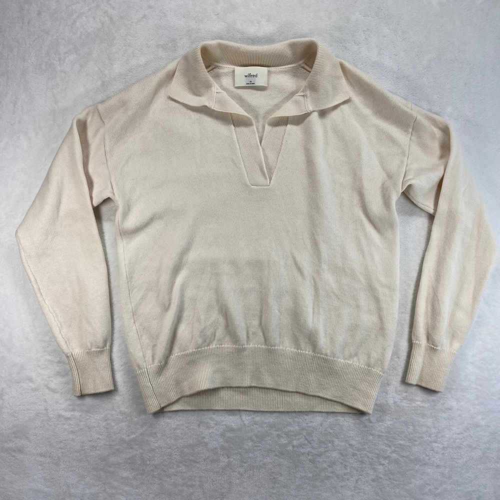 Wilfred Merino Wool Blend Sweater Collared Knit Top Pullover XS - flaw